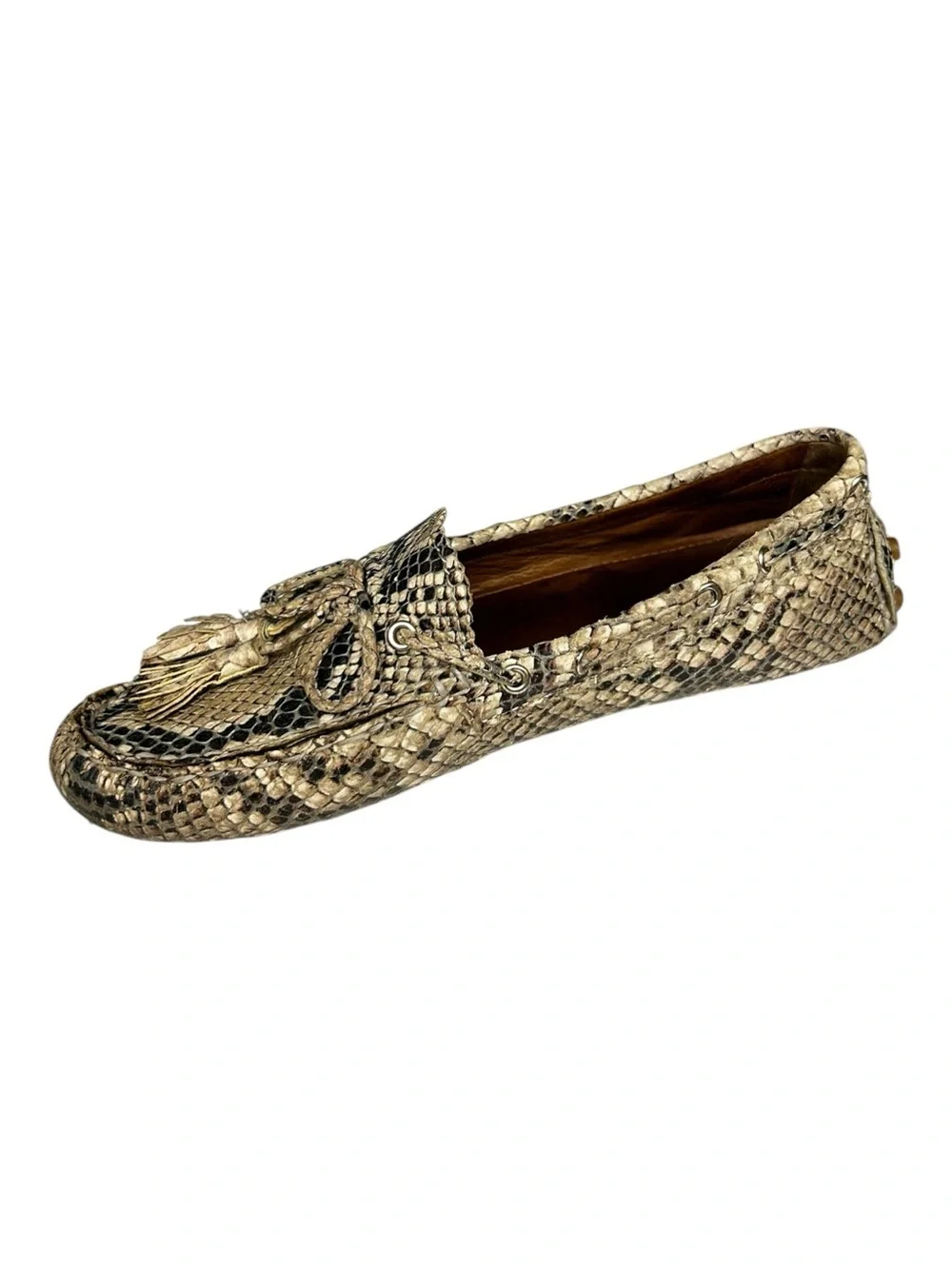 Coach Nadia Snakeskin Print Leather Driving Loafers Size 7 Tassel Loafers